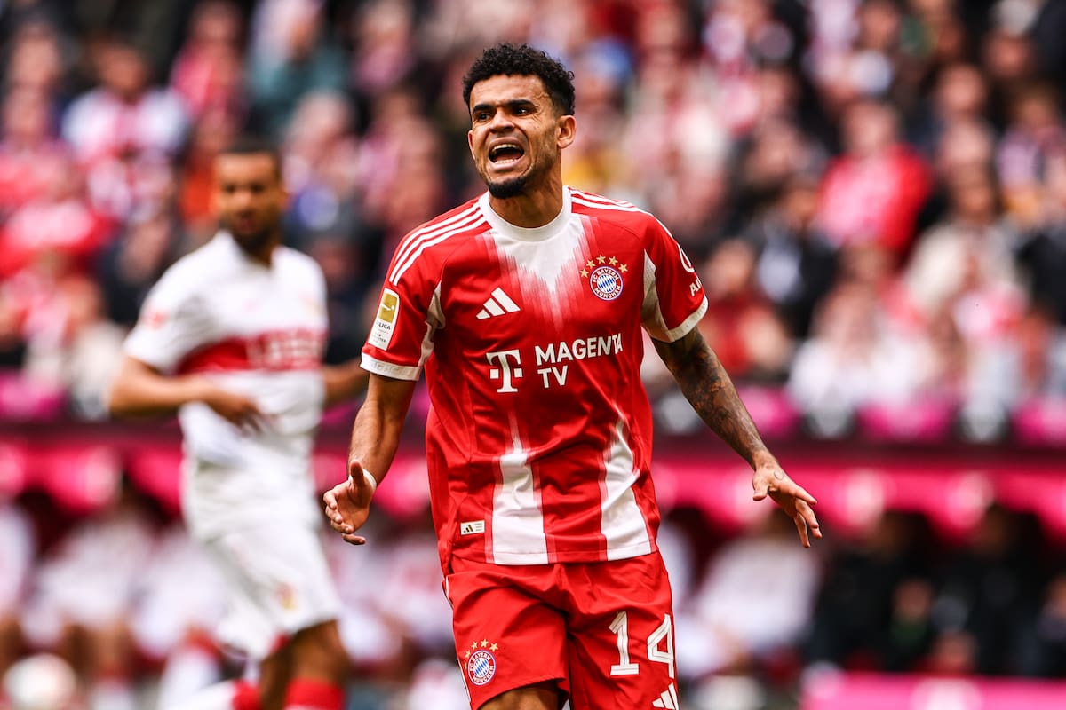 Munich (Germany), 19/04/2026.- Luis Diaz of Munich reacts during the German Bundesliga soccer match between FC Bayern Munich and VfB Stuttgart, in Munich, Germany, 19 April 2026. (Alemania) EFE/EPA/ANNA SZILAGYI CONDITIONS - ATTENTION: The DFL regulations prohibit any use of photographs as image sequences and/or quasi-video.