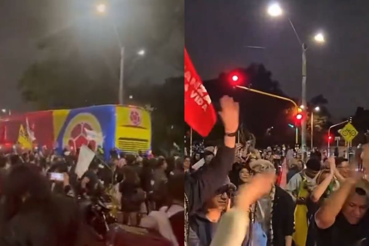 Bus de la Selección Colombia quedó rodeado por manifestantes en marcha en Bogotá. | Foto: Vanguardia.
