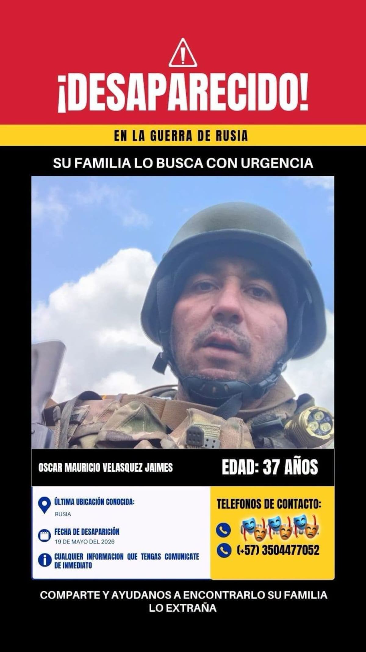 Buscan a Óscar Mauricio, el santandereano que viajó a Rusia y desapareció en medio de la guerra