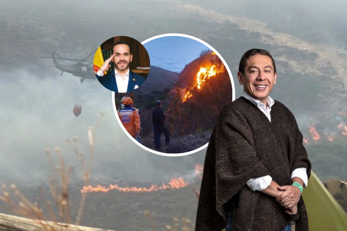 El incendio en el cerro San Marcos, en Villa de Leyva, mantiene activo el operativo de emergencia para contener las llamas. Fotos tomadas de: Redes Sociales // Archivo.