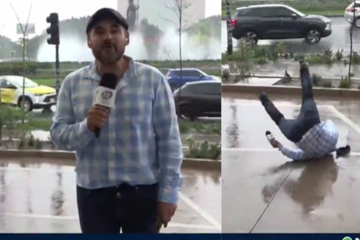 Se vuelve viral reportero mexicano que cayó de espaldas mientras pedía precaución por lluvias.