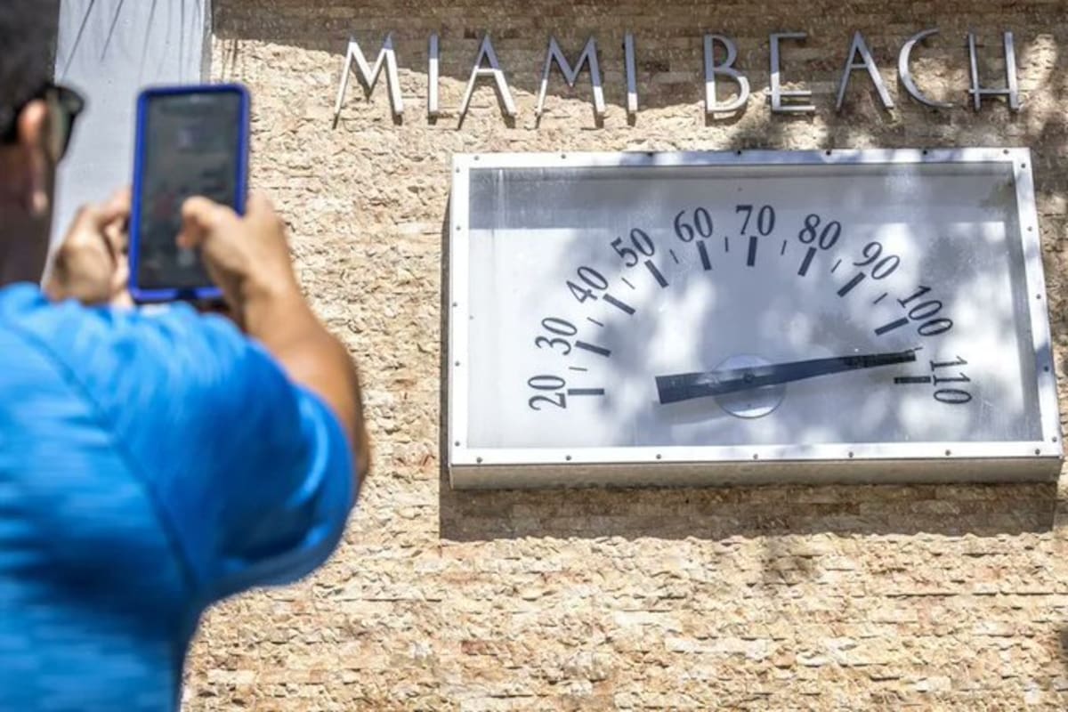 Miami alcanza el récord de la mayor temperatura en su historia, de 100 grados Fahrenheit (37,8 centígrados), en medio de la ola de calor que azota al sur de Estados Unidos.