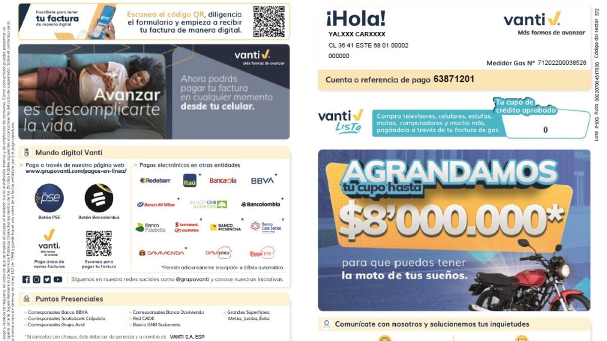 Cambios en la factura de Vanti | Cortesía Vanti