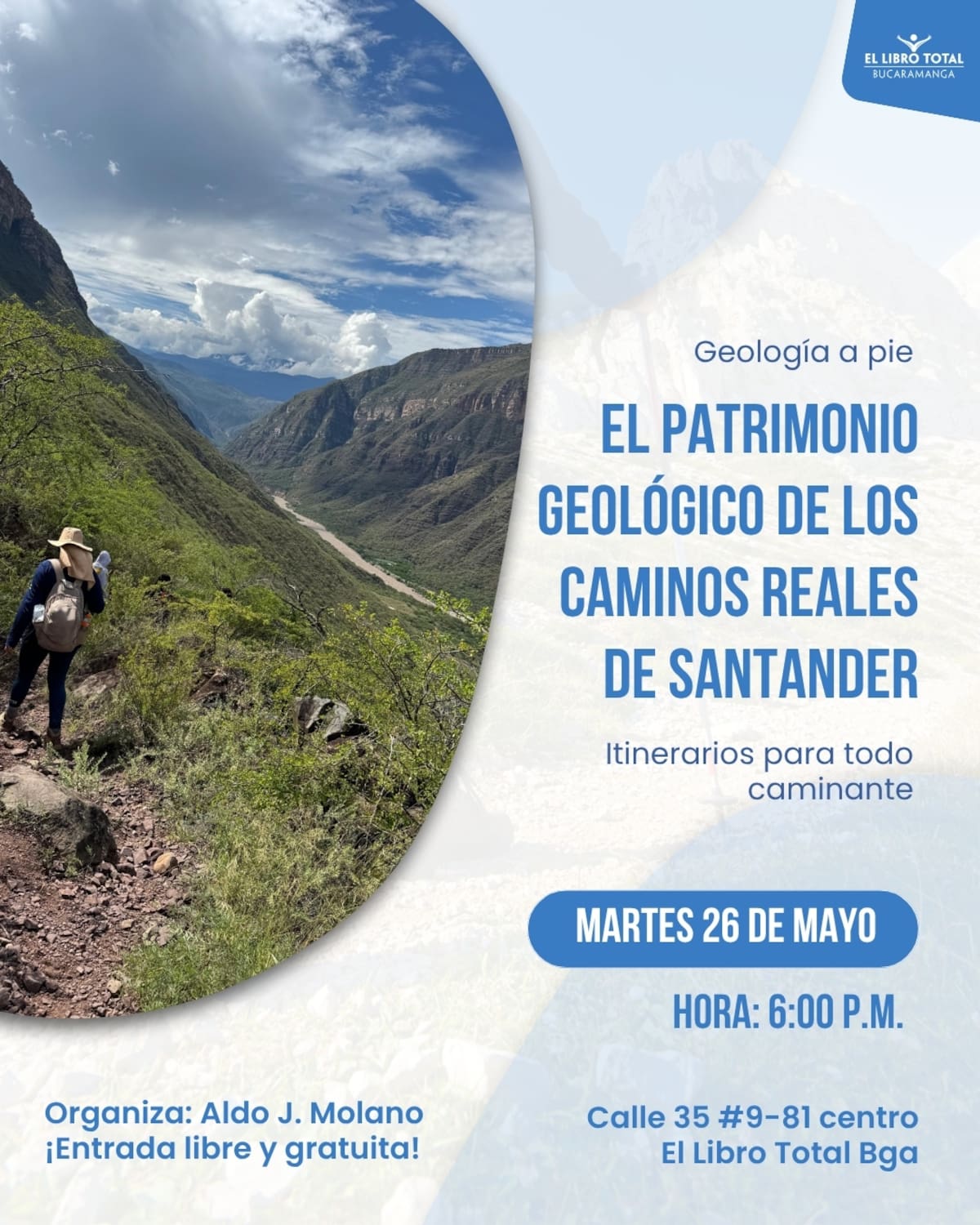 En este encuentro se abordará desde la geología y la curiosidad, los Caminos Reales de Santander, senderos que no solo conectan territorios, sino que también conservan huellas de antiguos mares, paisajes transformados y millones de años de historia bajo nuestros pies.