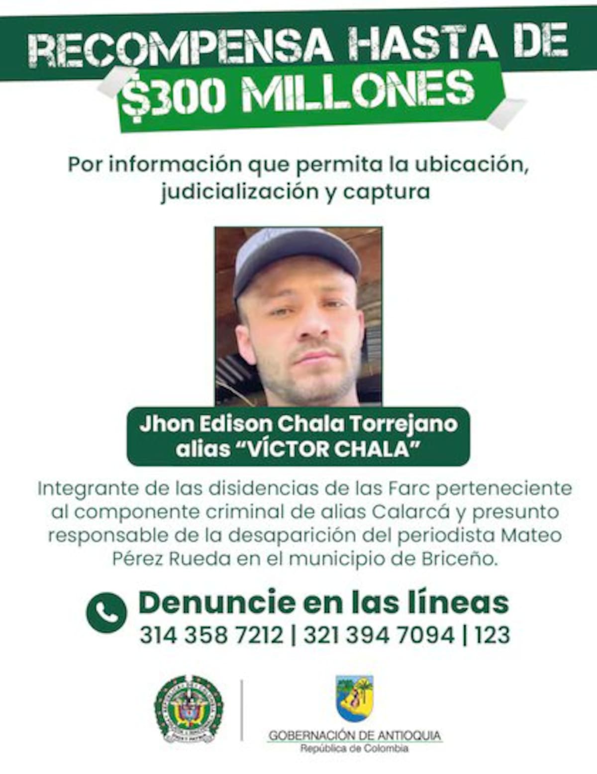 Alias ‘Víctor Chalá’ fue capturado en el peaje de Flandes, Tolima, junto a otros cinco hombres. Según la Fiscalía, durante el operativo fueron incautadas armas de fuego, municiones y 33 millones de pesos en efectivo. // Foto Colprensa.