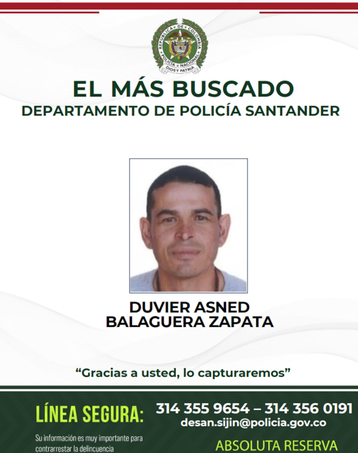 Uno de los hombres más buscados de Santander, fue capturado en Piedecuesta.
Foto: Policía.