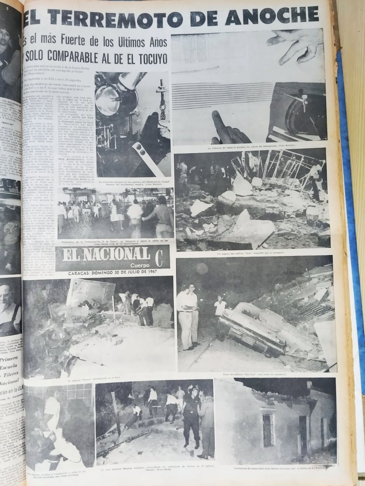 Registros del periódico El Nacional, en el terremoto de 1967. (Archivo/VANGUARDIA)