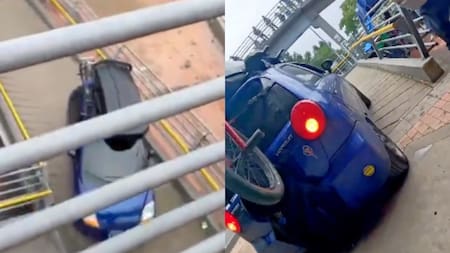 Video: Un carro intentó subir a un puente peatonal en Bogotá; ahora enfrenta multas y posible inmovilización
