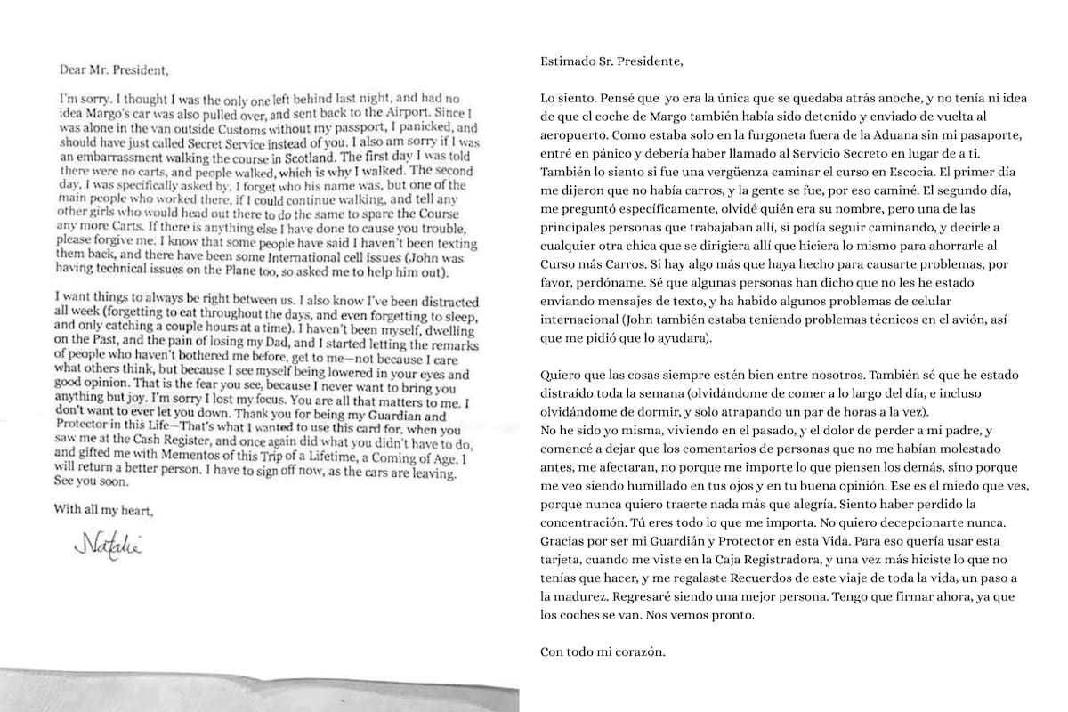 Carta de Natalie Harp a Donald Trump.