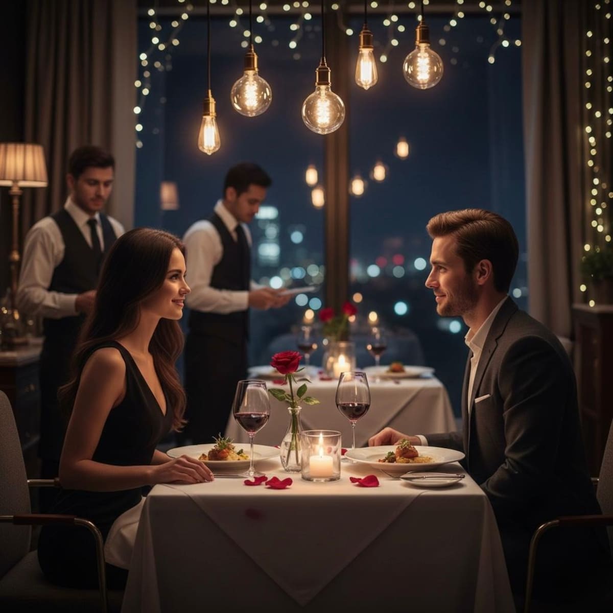 Una cena romántica se mantiene como uno de los planes preferidos para celebrar San Valentín, una fecha en la que las parejas buscan compartir tiempo de calidad y crear recuerdos especiales.
Foto tomada de : generada con IA