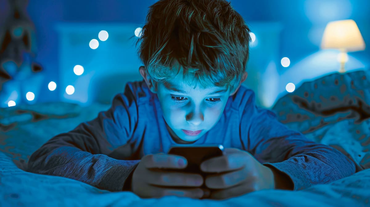 Child Using Smartphone at Night - Digital Age and Screen Time Concept