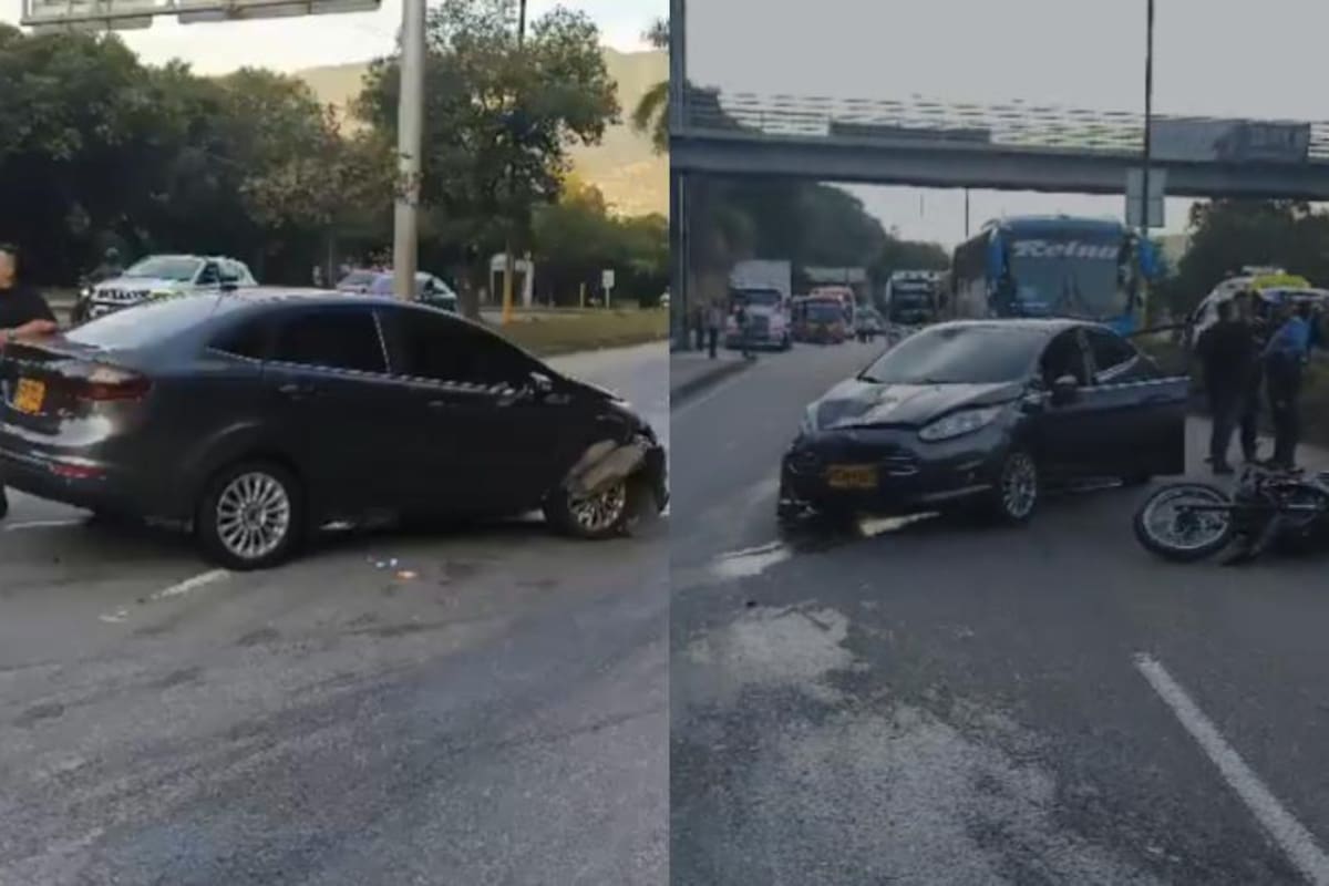 Choque entre automóvil y motocicleta genera congestión en la vía Bucaramanga - Girón | Video Byron Pérez