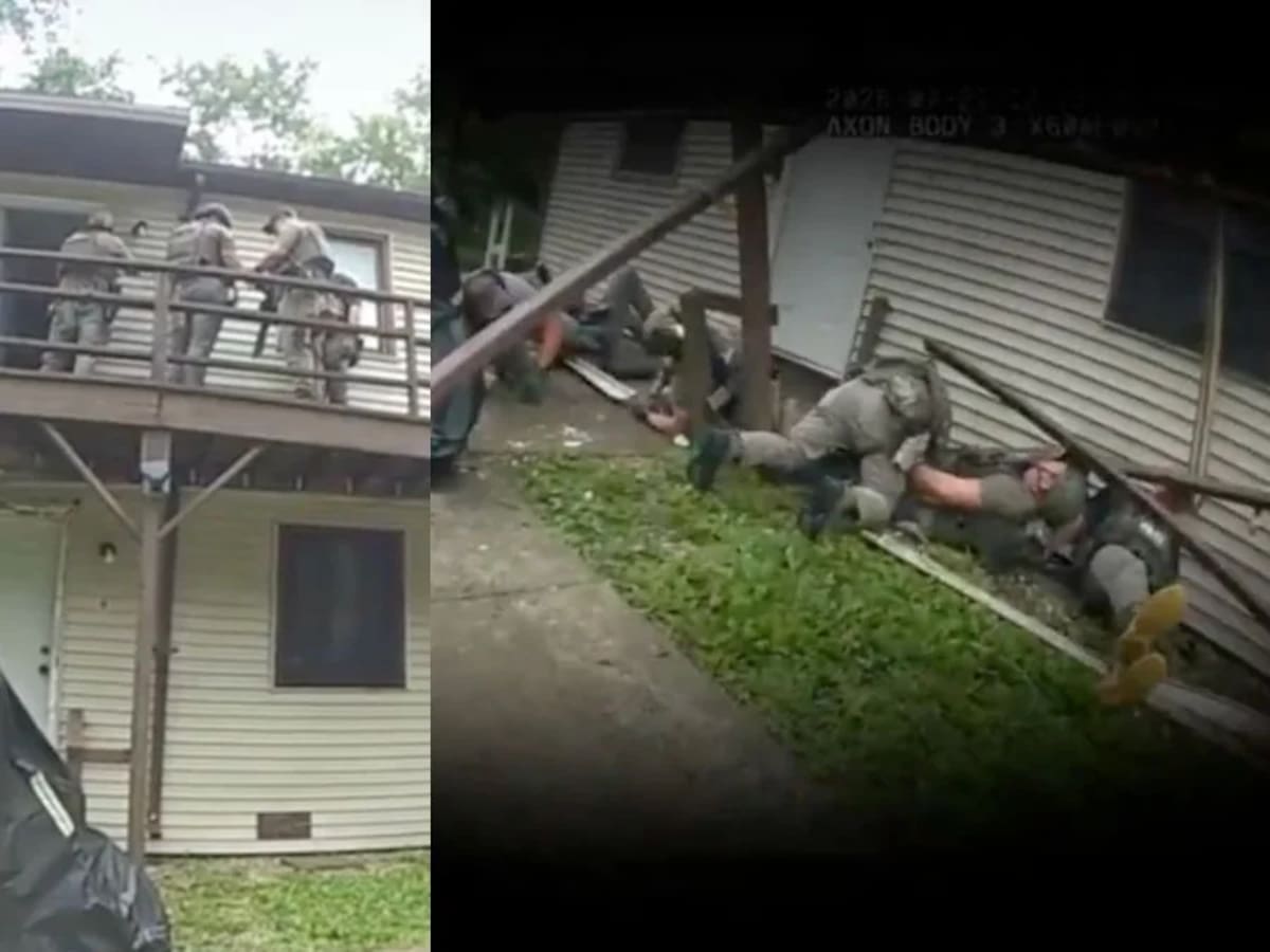 Impactante video muestra a agentes del US Marshals que cayeron de una plataforma durante un operativo en Estados Unidos.