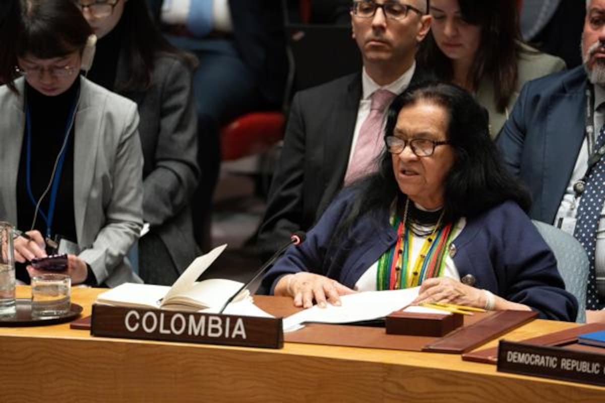 La representante permanente de Colombia ante las Naciones Unidas, Leonor Zalabata Torres (R), habla durante una reunión del Consejo de Seguridad de las Naciones Unidas en la sede de la ONU en Nueva York, Nueva York, EE.UU., el 05 de enero de 2026. EFE/EPA/DEREK FRENCH