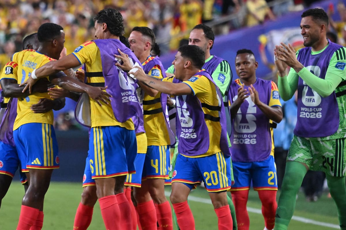 Jugadores de Colombia celebran la victoria en el partido de dieciseisavos de final de la Copa Mundial de la FIFA 2026 contra Ghana, en Kansas City, Missouri, EE. UU., el 3 de julio de 2026. EFE/EPA/AMY KONTRAS