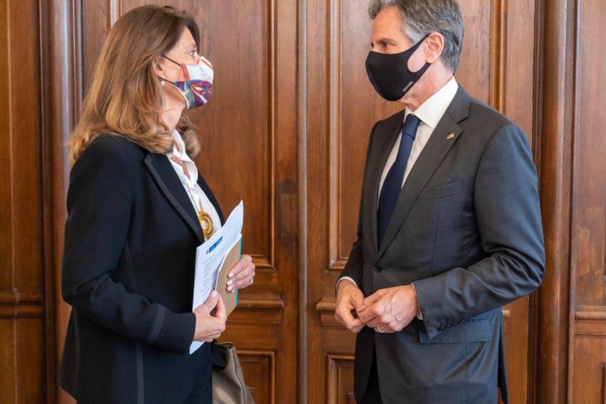 Vicepresidencia de Colombia Durante su visita oficial a Francia, la vicepresidenta y canciller, Marta Lucía Ramírez se reunió con el secretario de Estado de Estados Unidos, Antony Blinken en el marco de los eventos que está desarrollando la Organización para la Cooperación y el Desarrollo Económicos, Ocde. Foto: Colprensa