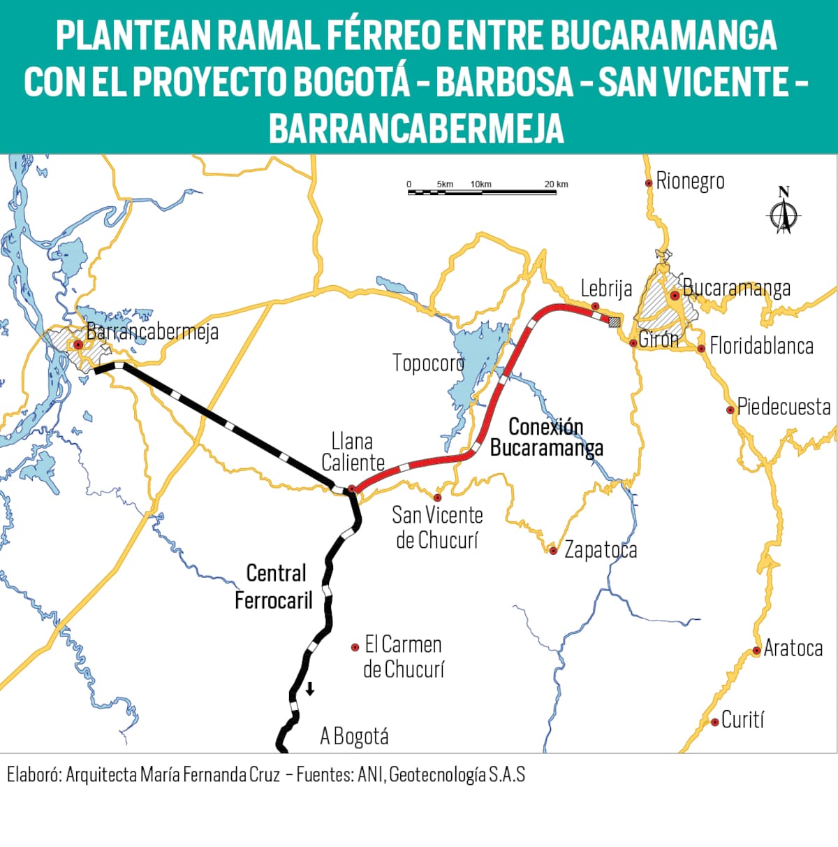 ¿Cómo sería el ramal que uniría a Bucaramanga con el tren Bogotá - Barrancabermeja? | Elaboró Arquitecta Maria Fernanda Cruz