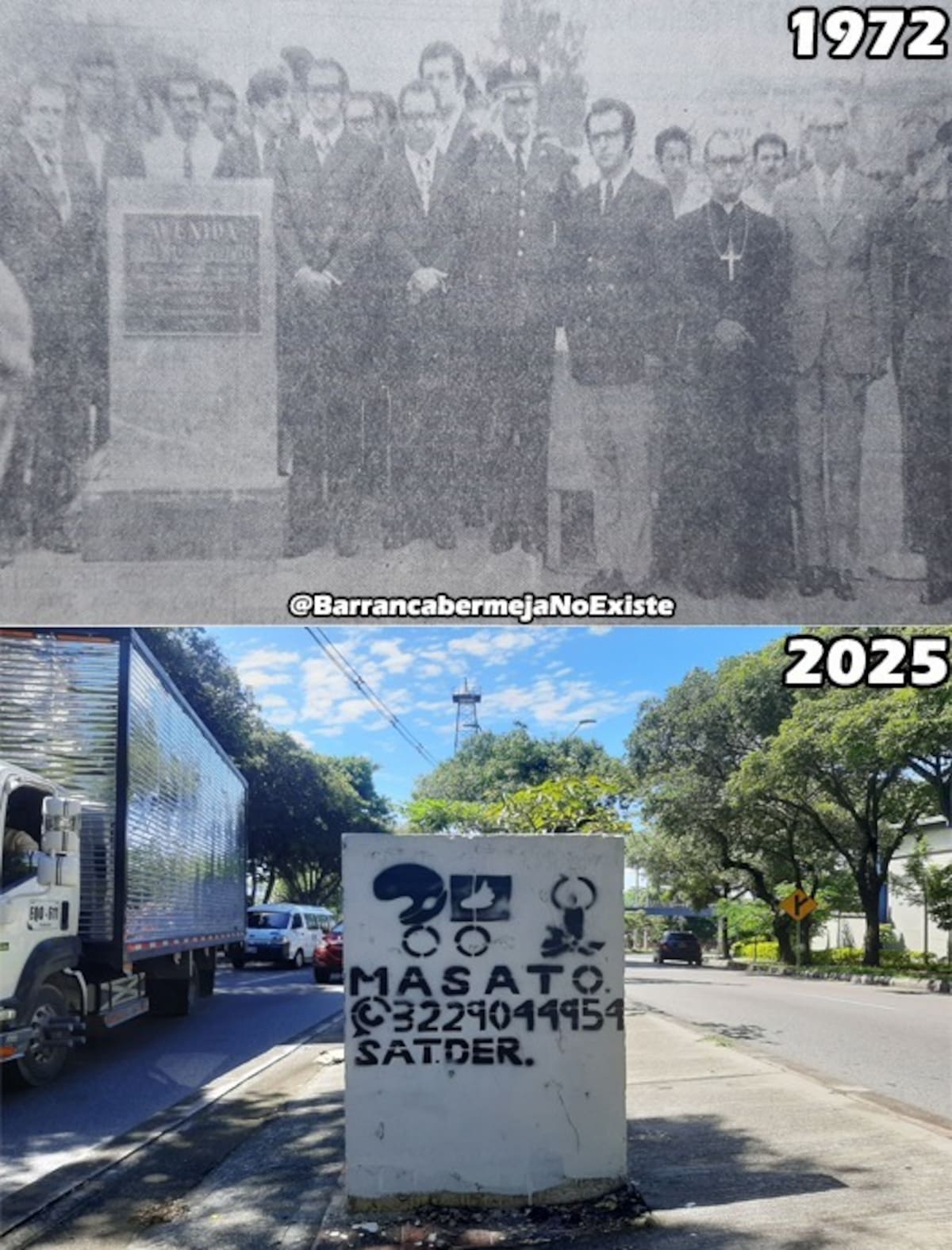 Comparativo de la Avenida 'Ciudad Barrancabermeja': 1972/2025. (Foto cortesía / VANGUARDIA)