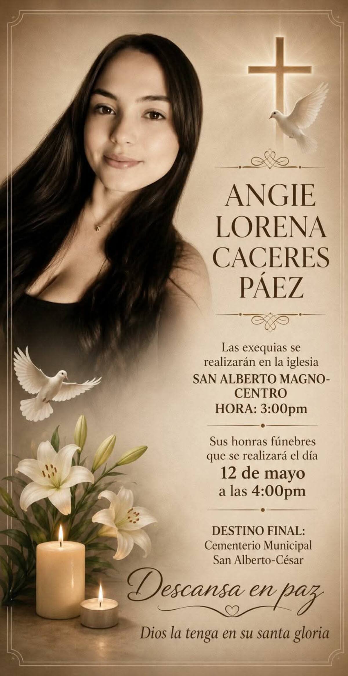 Conmoción en Cesar por crimen de Angie Lorena Cáceres Páez