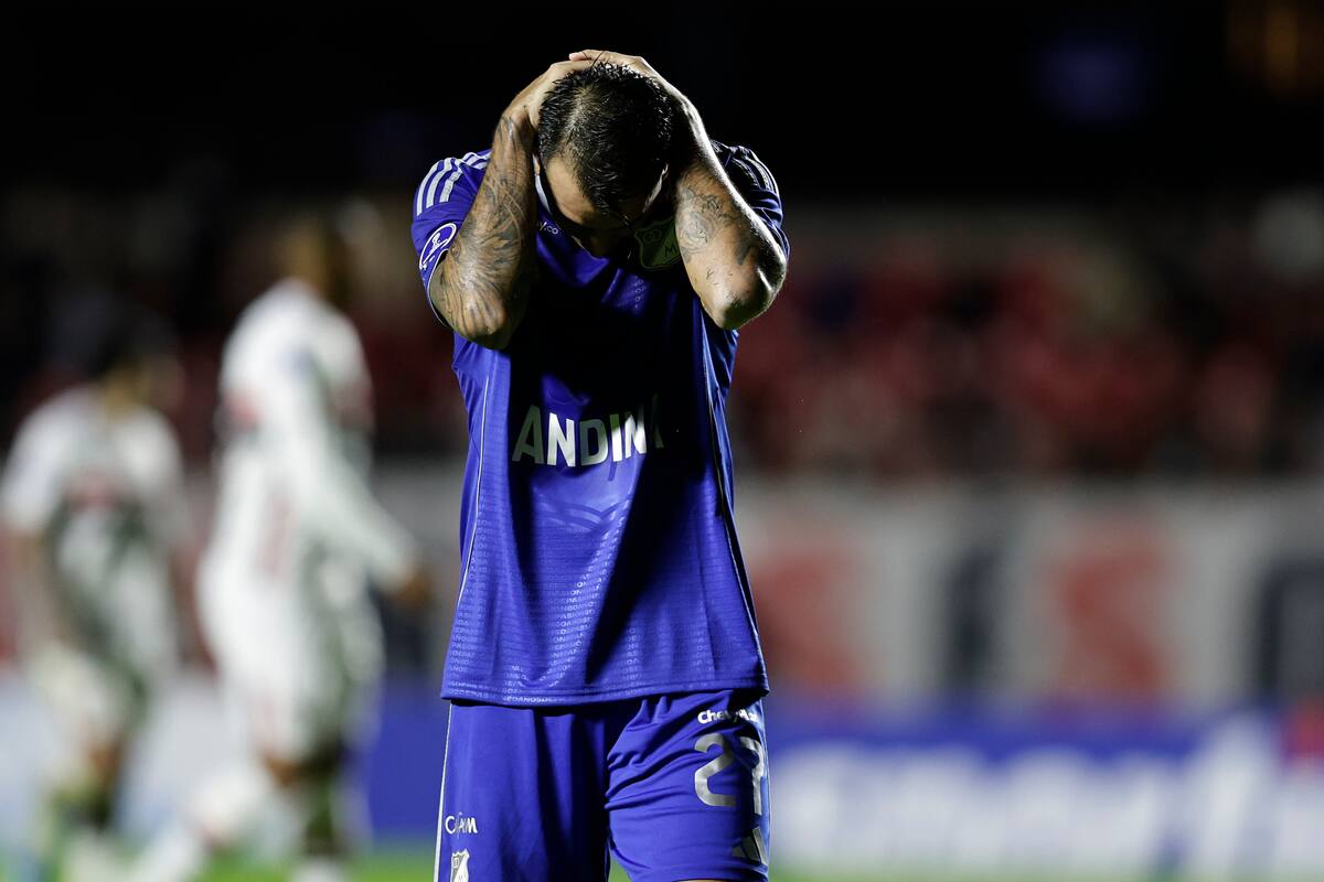 AME3194. SAO PAULO (BRASIL), 19/05/2026.- Rodrigo Contreras de Millonarios reacciona este martes, durante un partido de la Copa Sudamericana entre Sao Paulo y Millonarios en el estadio Morumbi en Sao Paulo (Brasil). EFE/ Isaac Fontana