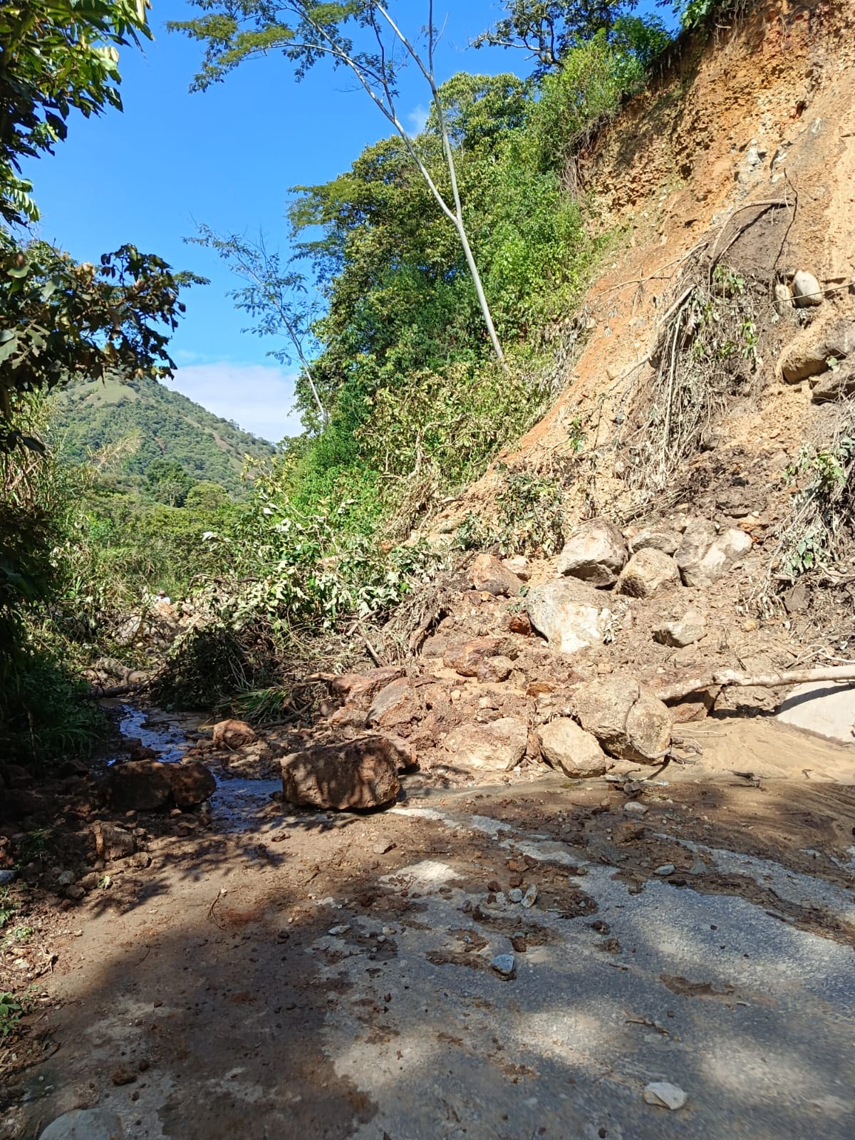 La vía entre Coromoro y Charalá fue cerrada por varios derrumbes causados por las lluvias.