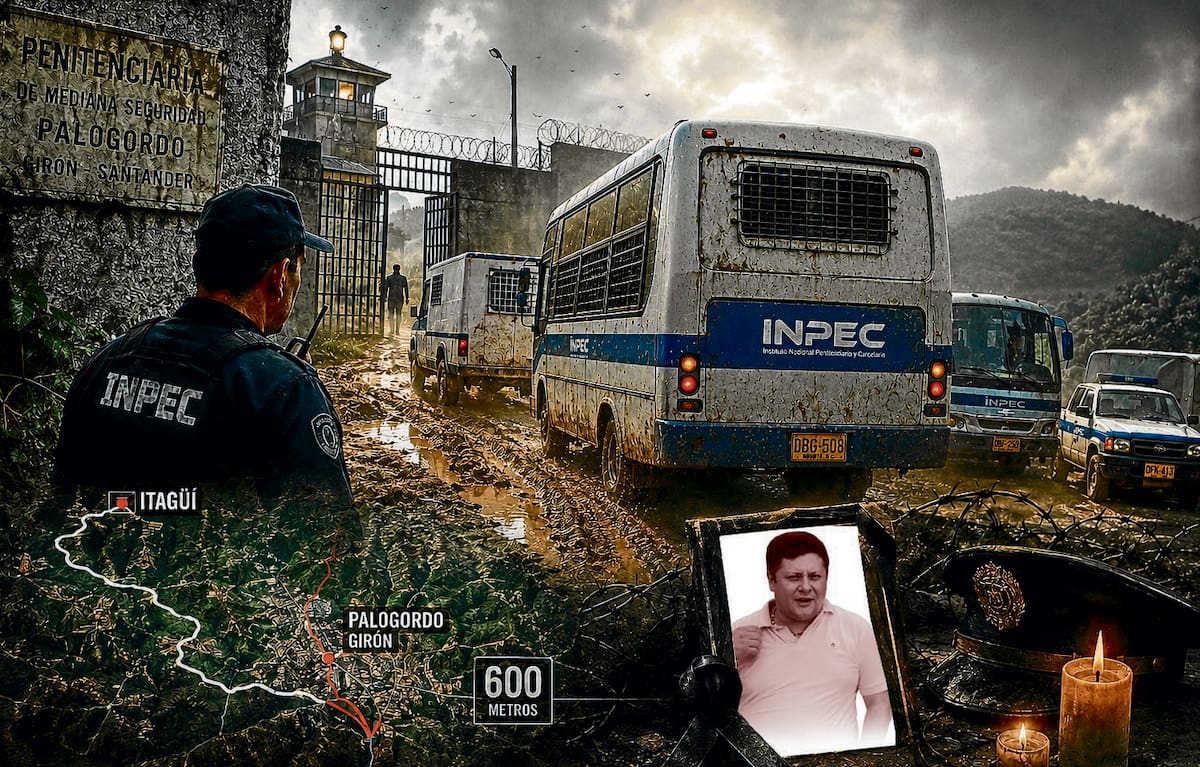 El inspector Efraín Quesada Urrego fue asesinado a unos 600 metros del presidio por dos criminales en moto. Le habría disparado una sicaria. (Imagen generada con IA y fotos de archivo y Marco Valencia / VANGUARDIA)