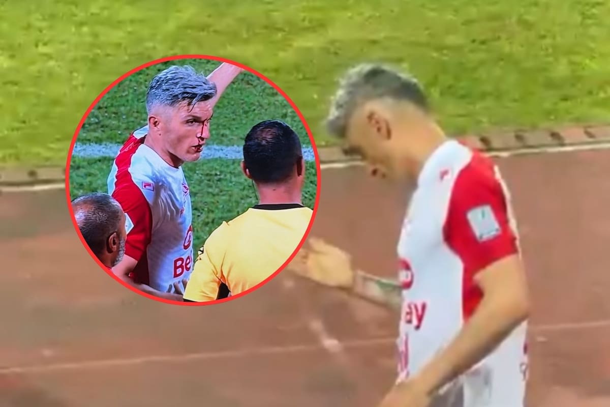 Daniel Torres fue agredido en el partido entre Independiente Medellín y Santa Fe por la Liga Betplay. //Foto: Captura de pantalla - Win Sports.