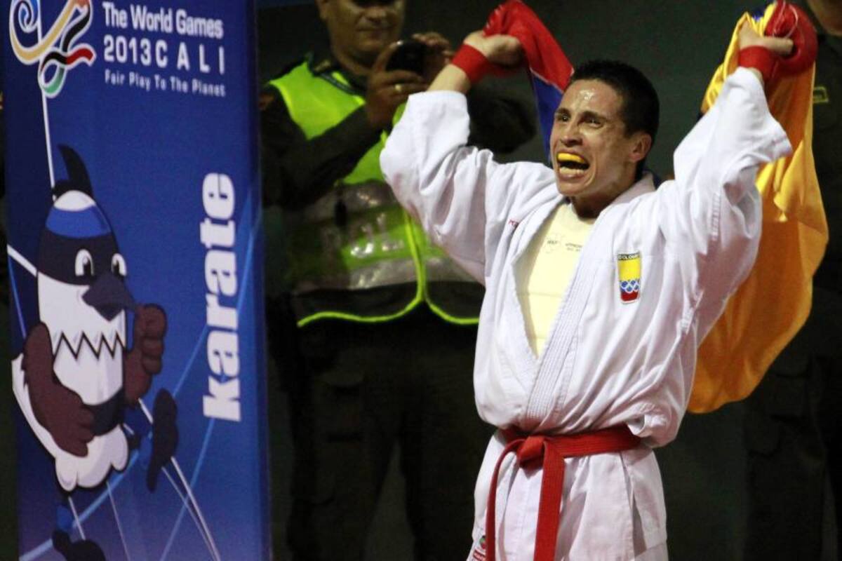 El karateca Andrés Felipe Rendón fue el primer colombiano en ganar una medalla de oro en los IX Juegos Mundiales - Cali 2013, que tiene a Colombia en la séptima casilla del medallero. (Foto: Colprensa / VANGUARDIA LIBERAL)