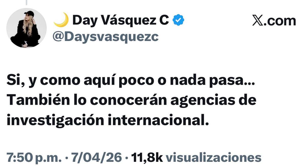 Day Vásquez denuncia posible hackeo de su cuenta tras fallas desde la madrugada. "La contraseña sale incorrecta", afirma. El incidente ocurre tras amenazar con nuevas revelaciones ante la justicia internacional.