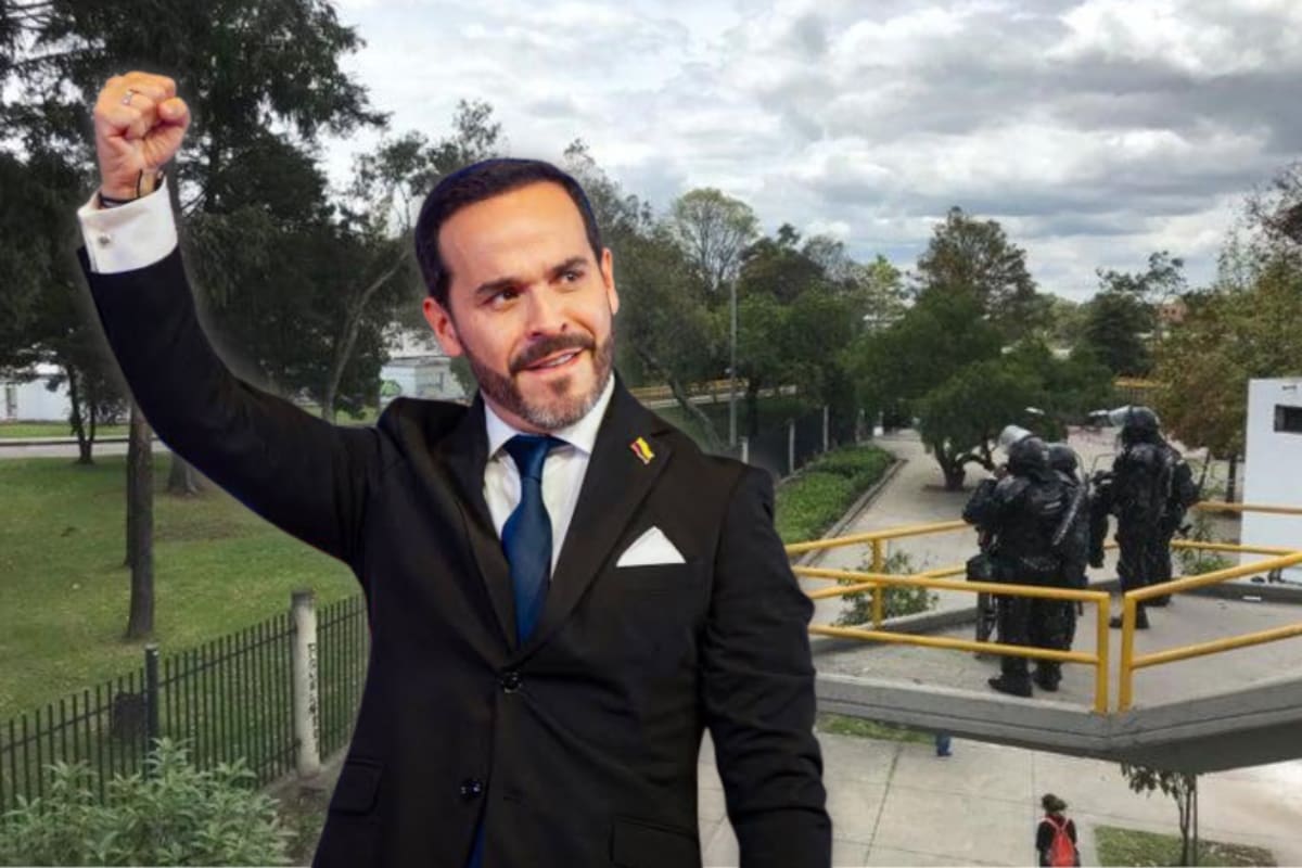 La Policía podría intervenir en universidades ante hechos de violencia, vandalismo o alteraciones graves del orden público, según el protocolo anunciado por el presidente Abelardo De la Espriella. Foto apoyo // IA // Foto montaje // Archivo.