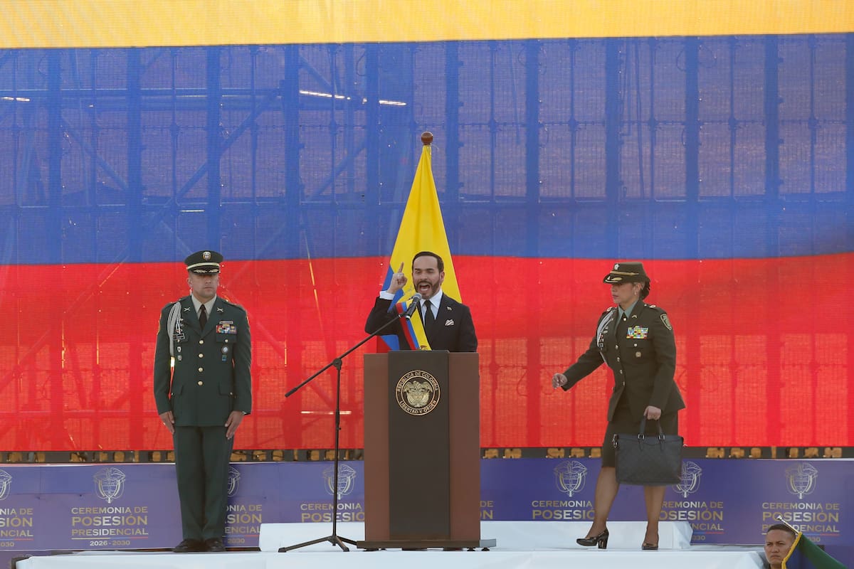 El presidente de Colombia, Abelardo de la Espriella, habla durante su primer discurso como mandatario.
Foto: EFE/ Ernesto Guzmán Jr