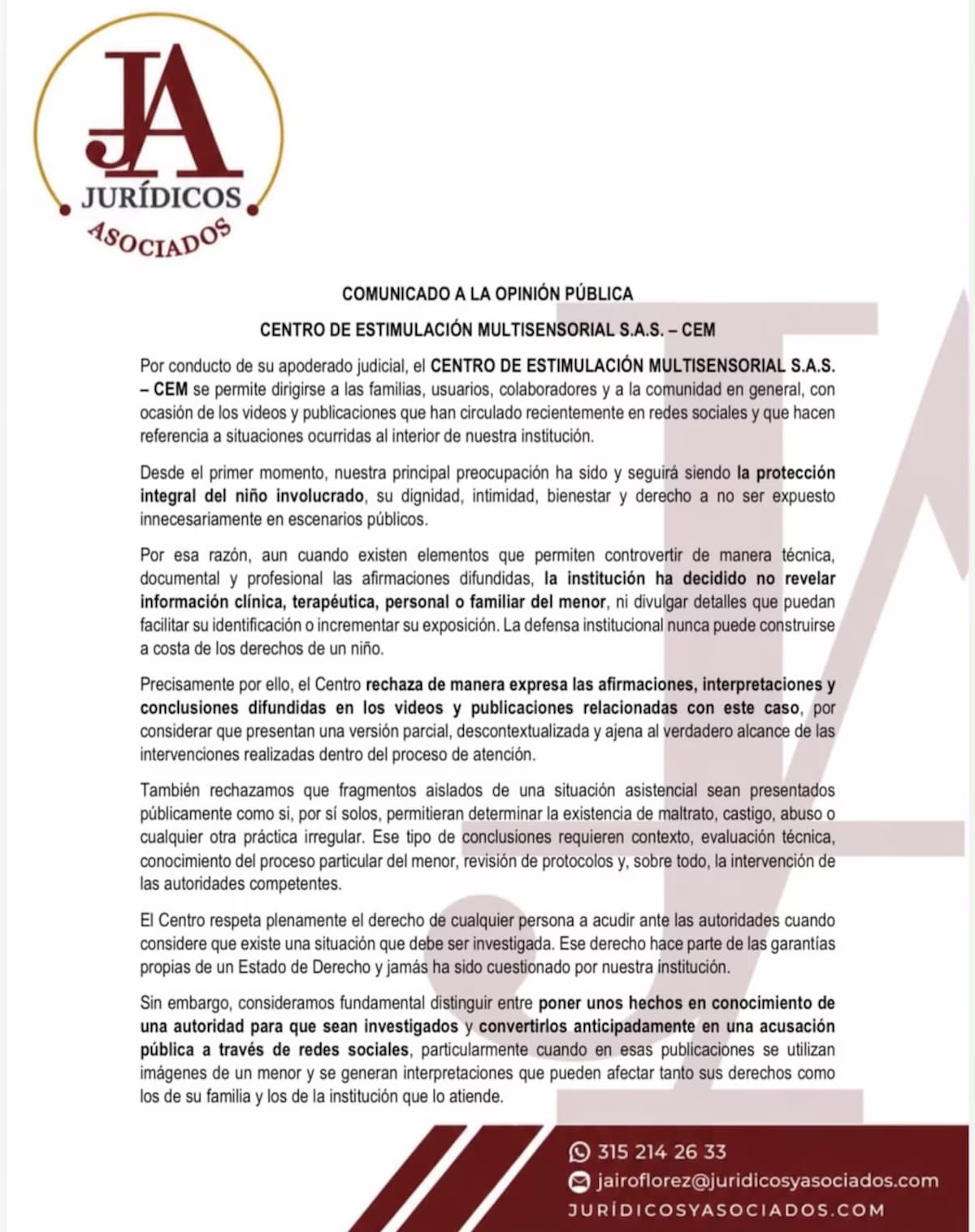 El Centro de Estimulación Multisensorial sostuvo que las imágenes difundidas presentan una versión parcial y fuera de contexto Foto: Instagram