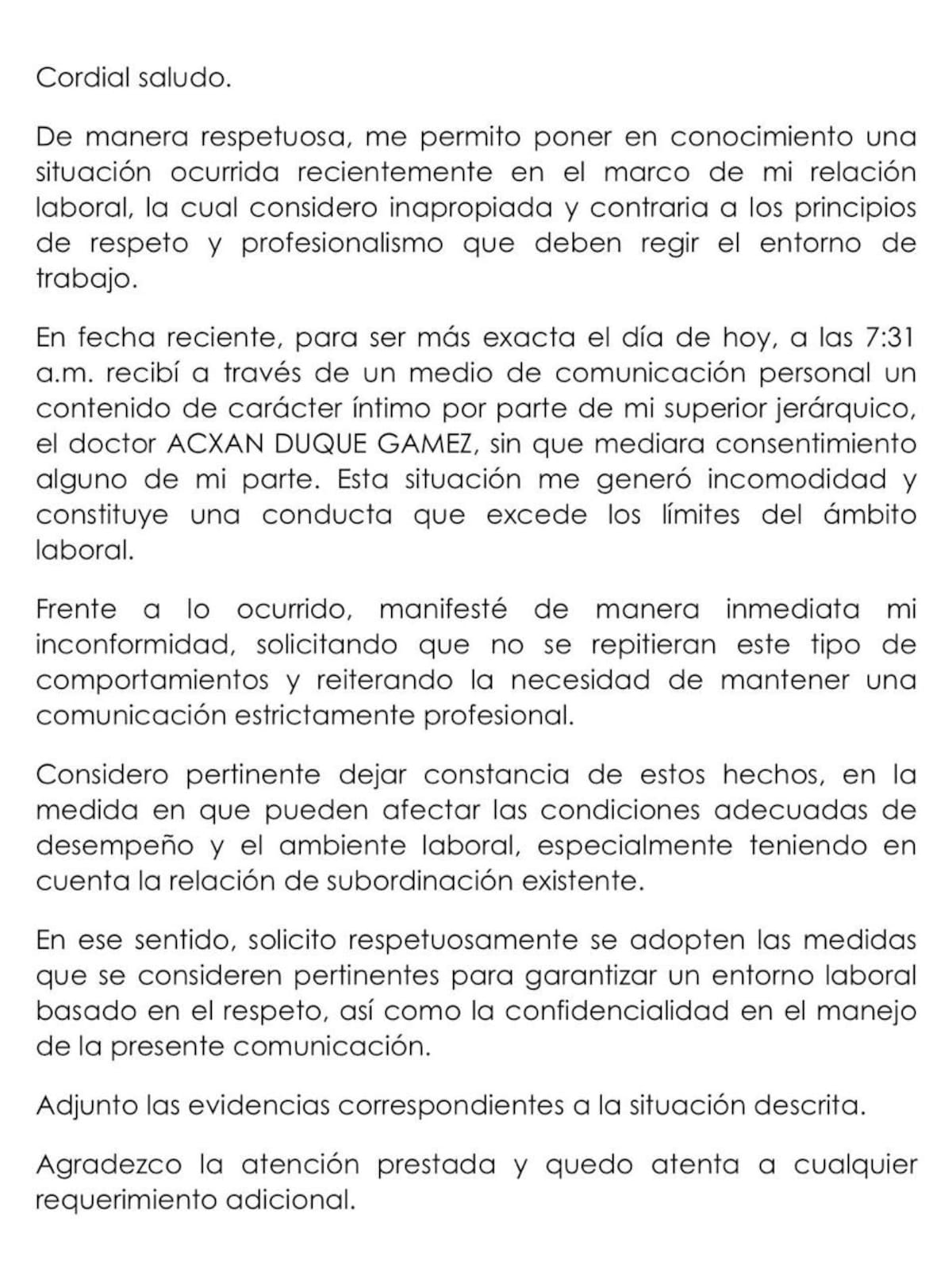 Denuncia contra el viceministro de la Igualdad, Acxan Duque Gámez.