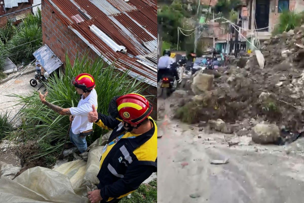 El deslizamiento afectó siete viviendas en La Maruchenga, Bello, y dejó 12 personas afectadas. Autoridades mantienen la zona bajo revisión por el riesgo en varias casas. Captura de video tomada de: X // Foto divulgada, tomada de: X.