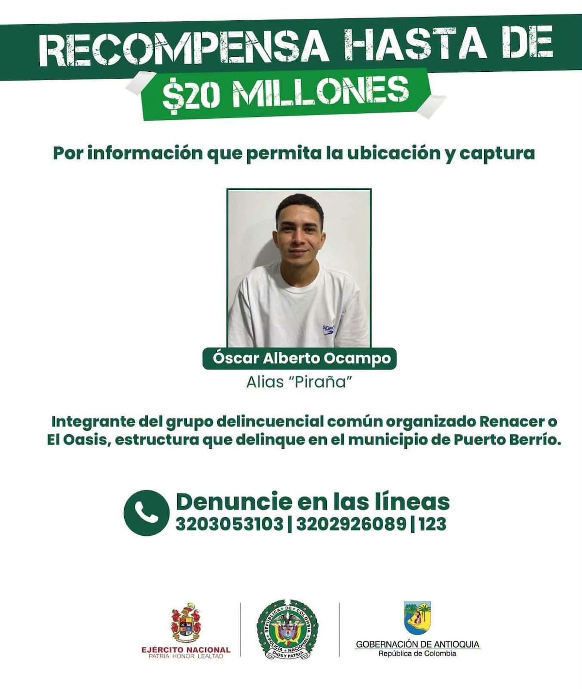 Óscar Alberto Ocampo Taborda, alias ‘Piraña’ o ‘El Abuelo’, y Jordy Alejandro Gómez Ciro, alias ‘El Menor’, fueron asesinados durante un ataque con arma de fuego en el barrio Oasis de Puerto Berrío.
Suministrada/Vanguardia