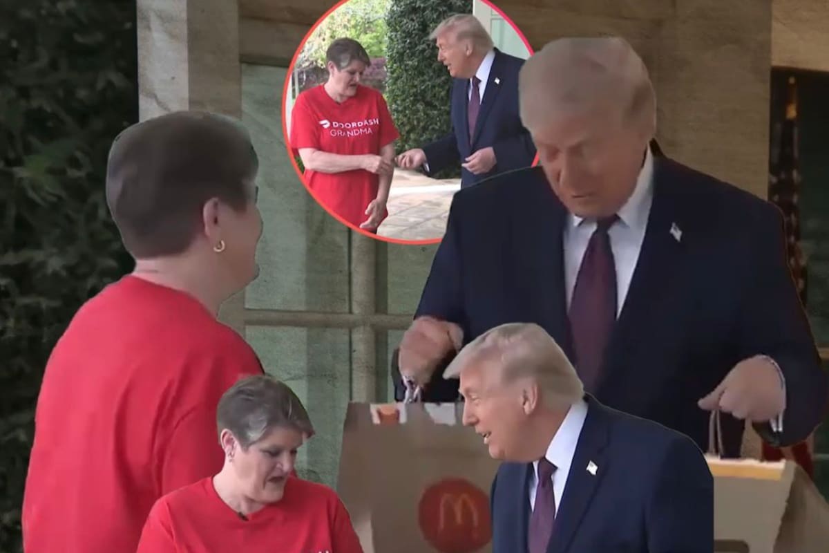 Donald Trump pide McDonald’s desde la Casa Blanca y le da 100 dólares de propina a la repartidora.