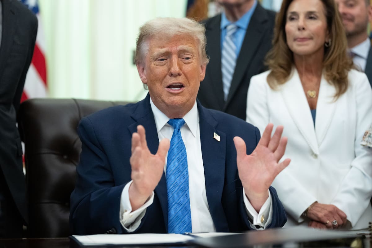 El presidente de Estados Unidos, Donald Trump, hablando del futuro de Venezuela. //EFE - AARON SCHWARTZ.