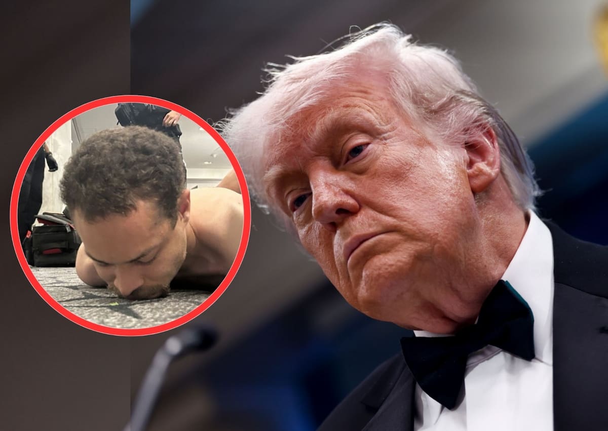 El presidente de Estados Unidos, Donald Trump, durante la rueda de prensa de este sábado en la noche tras el tiroteo en la Cena de Corresponsales de la Casa Blanca. EFE/Will Oliver.