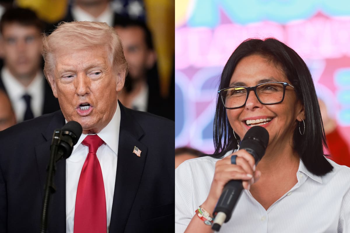 El presidente de Estados Unidos, Donald Trump, junto a Delcy Rodríguez, mandataria encargada de Venezuela. // Foto: EFE.