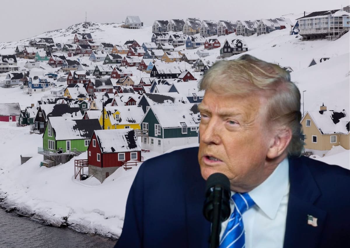 Vista general de la zona de Myggedalen en Nuuk, Groenlandia y el presidente de los Estados Unidos, Donald Trump. //EFE/EPA/Christian Klindt Soelbeck/ imagen creada con fotos de EFE.