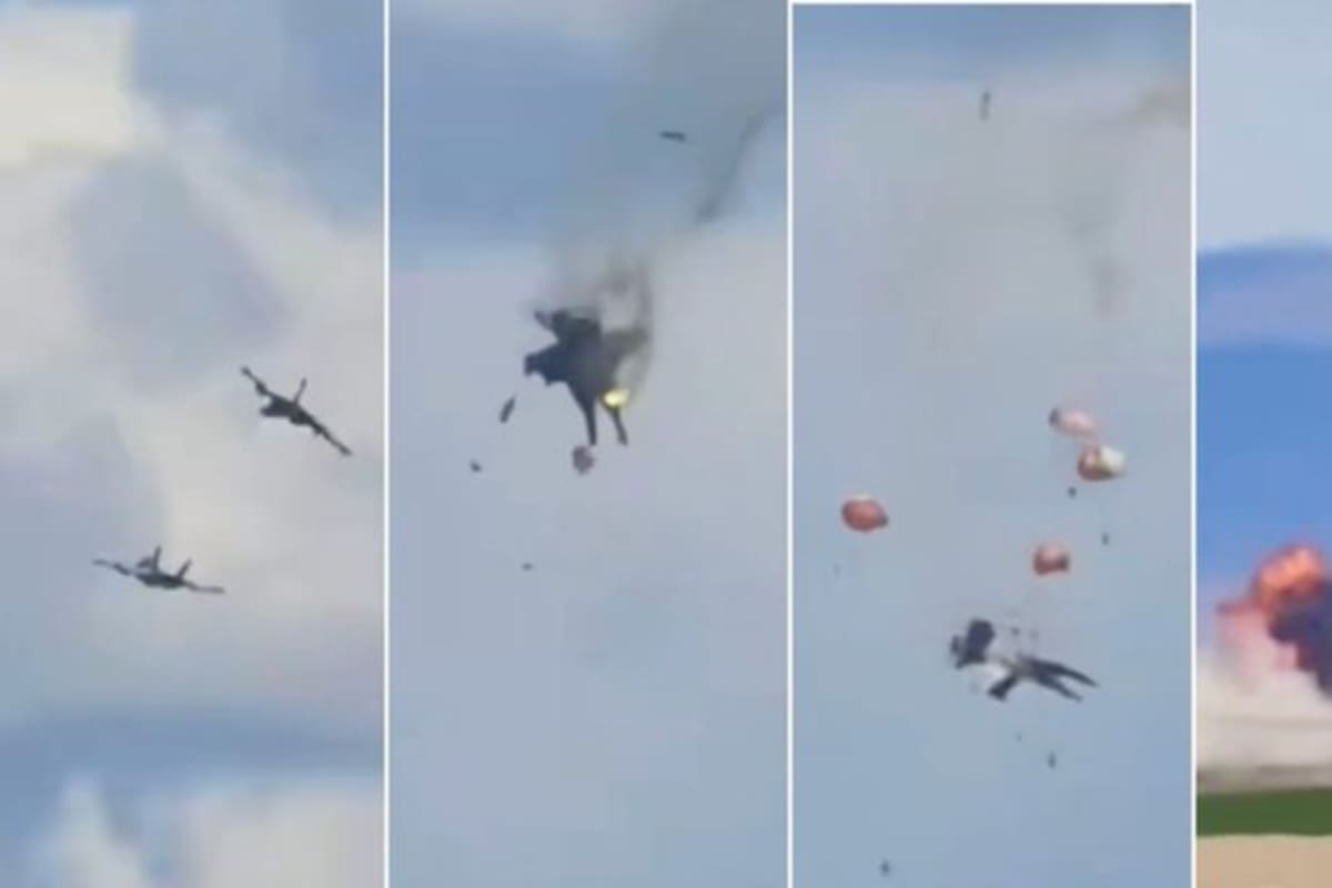 Cuatro aviadores de la Marina de Estados Unidos lograron eyectarse a salvo ayer domingo en la Base de la Fuerza Aérea de Mountain Home, en Idaho, luego de que dos aeronaves EA-18G Growlers colisionaran durante una demostración aérea en un espectáculo militar.