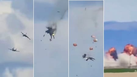 Dos aviones de combate chocan en espectáculo aéreo: impactante video del accidente