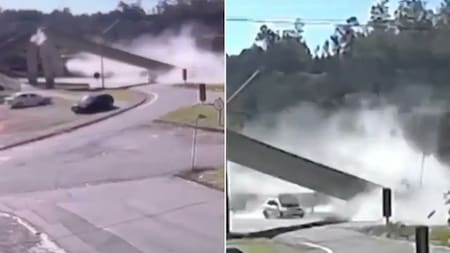 Camión derriba puente peatonal en Brasil y deja dos muertos: un auto quedó aplastado