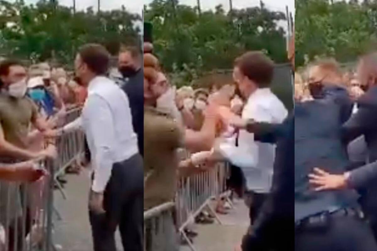Un hombre pegó en el rostro al mandatario francés, tras gritar “abajo el macronismo”, según un video que circula en redes sociales y se ha hecho viral. Twitter / VANGUARDIA