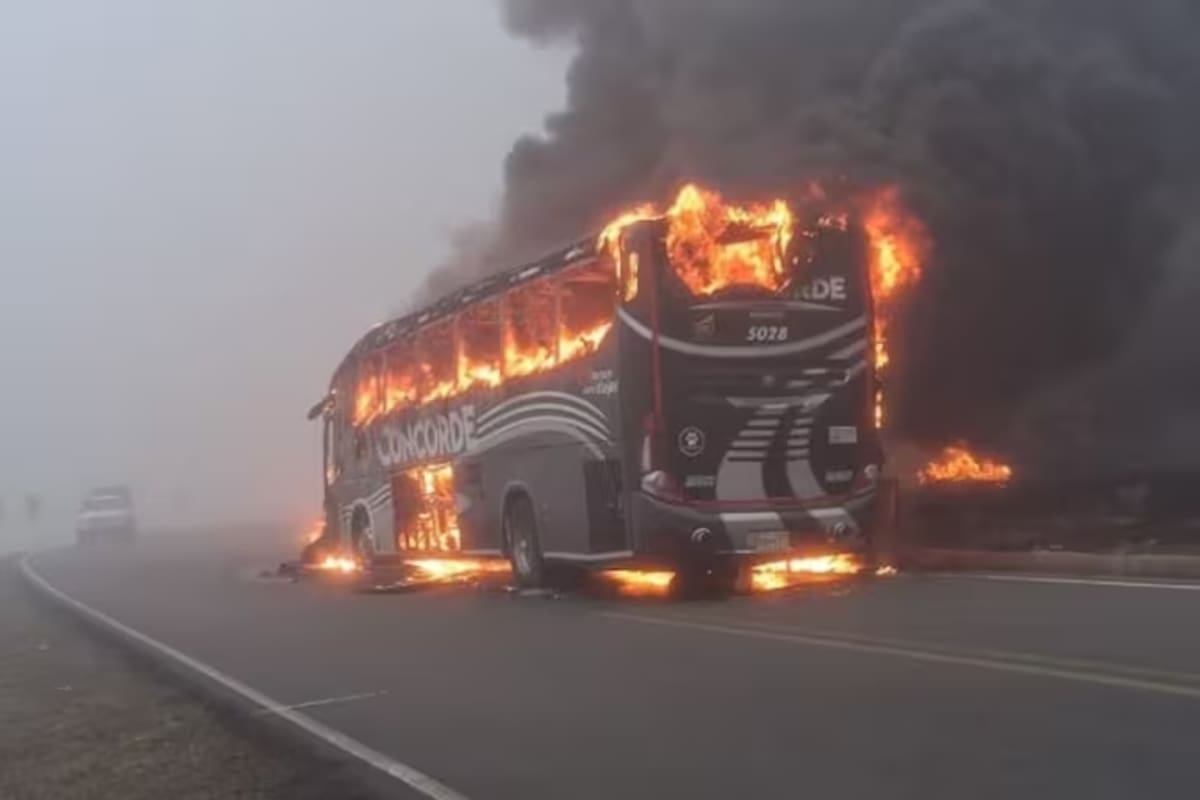 El bus de transporte intermunicipal quedó reducido a cenizas tras el hecho violento ocurrido en zona rural de El Cerrito, Santander.