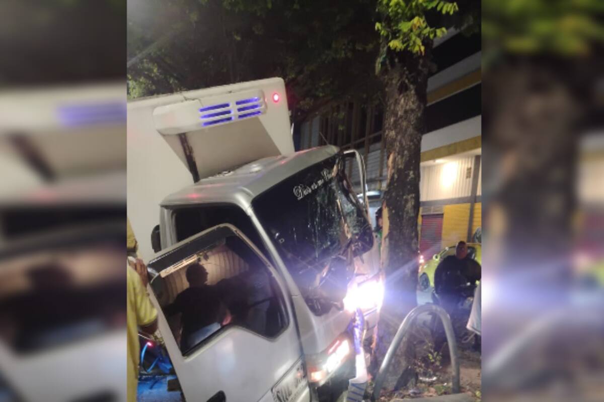 El camión tipo turbo terminó estrellado contra un árbol en el separador de la carrera 15 con calle 45.
