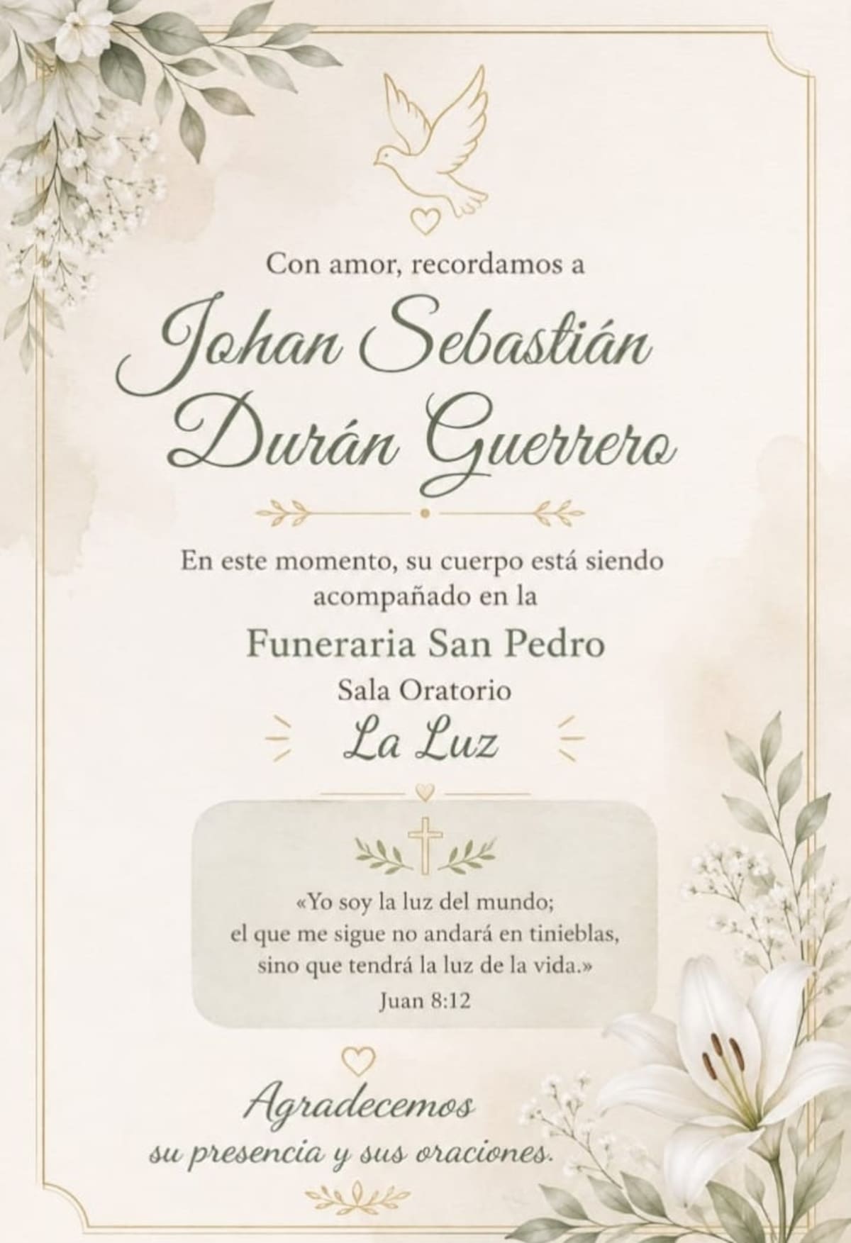 El cuerpo de Johan Sebastián Durán llegó a Bucaramanga tras más de un mes de espera.