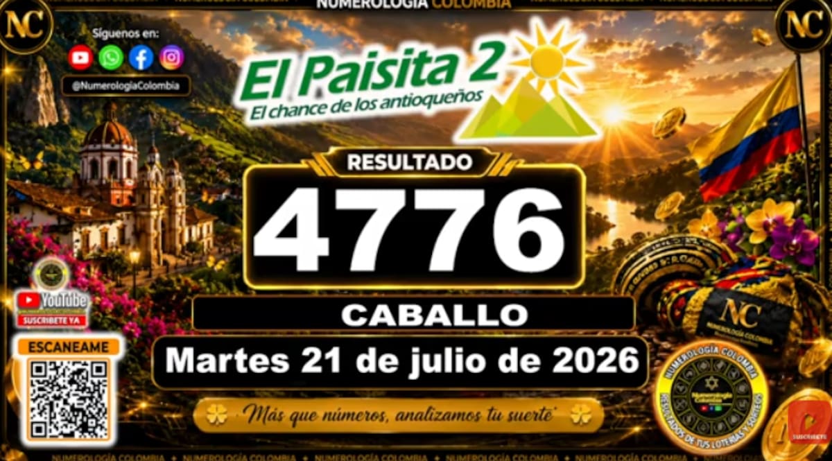 El Paisita Noche del 21 de julio de 2026. // Foto: captura de pantalla del canal de YouTube @NumerologíaColombia.