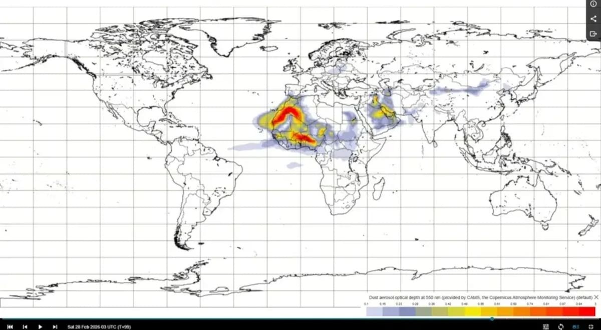 Imagen de Dust Aerosol Copernicus Atmosphere Monitoring Service. Ideam.