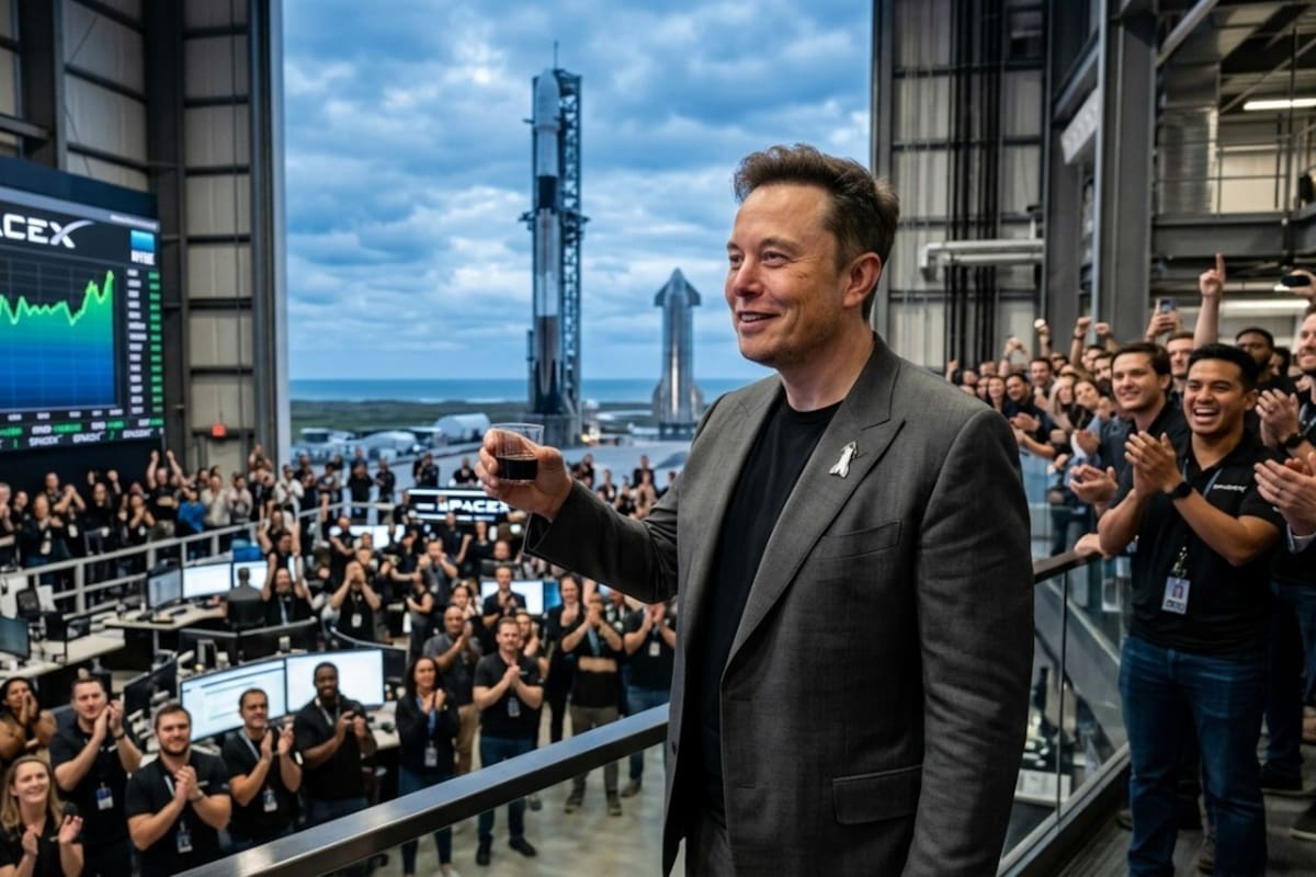 Elon Musk se convierte en primer billonario tras histórico debut de SpaceX en bolsa | Foto: Esta es una imagen generada con IA, específicamente para este artículo.